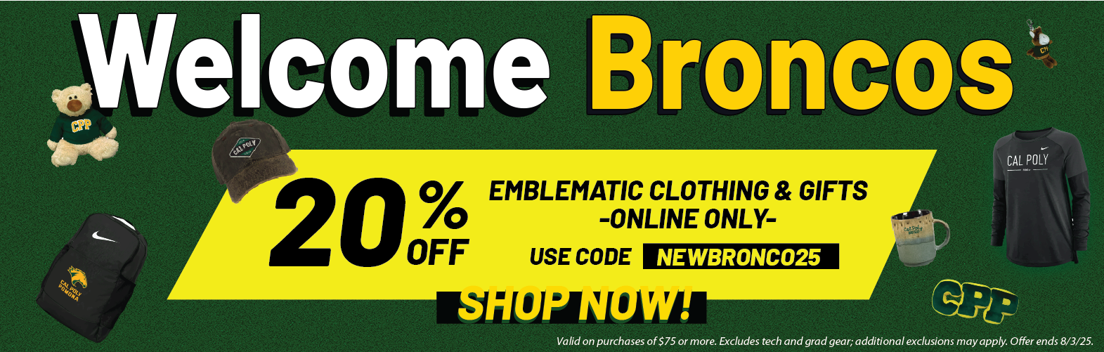 20% off online on broncogear