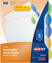 Avery 5-Tab Insertable Style Edge Tab Plastic Dividers, Letter Clear