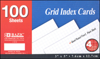 Bazic 100 Ct. 3" X 5" Quad Ruled 4-1" White Index Cards