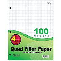 Bazic 100 Ct. 4-1" Quad-Ruled Filler Paper 100 Sheets