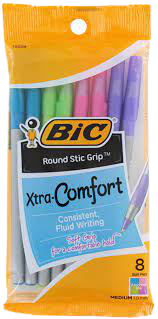 Bic Round Stic Grip Fashion 1.0Mm 8 PK