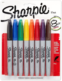 Sharpie 30217 Permanent Marker Set Of 8 (Black, Blue, Yellow, Orange, Red, Purpple, Brown)