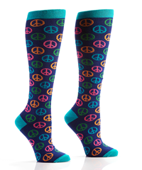 *Close Out: Women's Knee High Socks Multi-Color Peace Sign