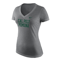 Ladies Nike Tee Tri-Blend Mid V Cal Poly Ovr Pomona Swoosh Dk Heather