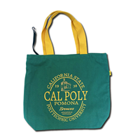 *Bestseller: Tote Cotton Green W/Gold Handles 2 Sided Can Circle Logo