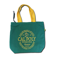 Tote Cotton Green W/Gold Handles 2 Sided Can Circle Logo Famous