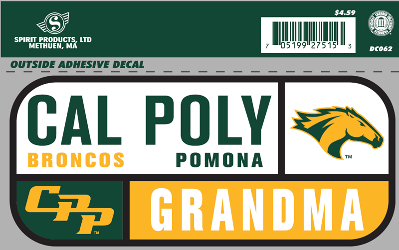 Grandma Decal Cal Poly Broncos Horse Head CPP 5.81 X 2.58 (SKU 126431101312)