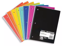 70 Sheets College Ruled Spiral Notebook Ast