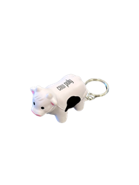 Keychain Cow Stress Ball W/Cow Poly Imprint White/Black