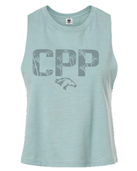 *Close Out: Ladies Fit Tank Racerback Cropped CPP / Bronco Head Heather Dust