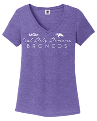 Mom Tee Vneck Script Ovr Broncos Purple