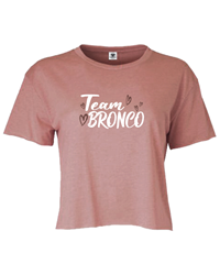 Ladies Crop Top Team Bronco W/Hearts Heather Dessert Pink