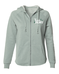 Ladies Full Zip Team Bronco W/Hearts Sage Green