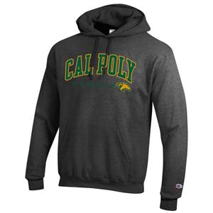 Hood Powerblend Fleece 2Ply Cal Poly Arched Above Pomona Beside Logo Granite Heather